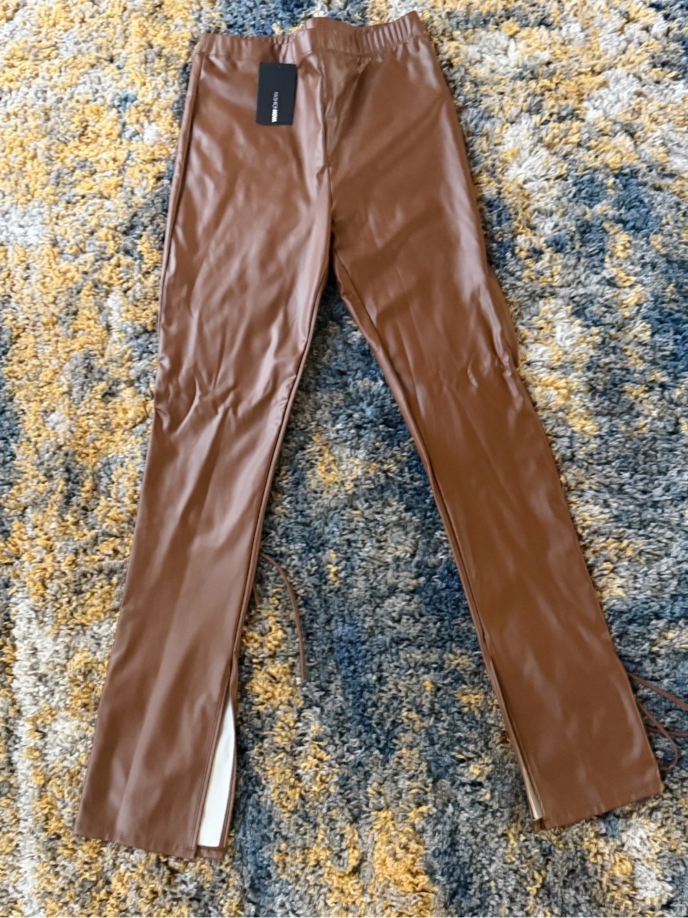 Fashion Nova Brown Faux Leather Slim Leg Pants